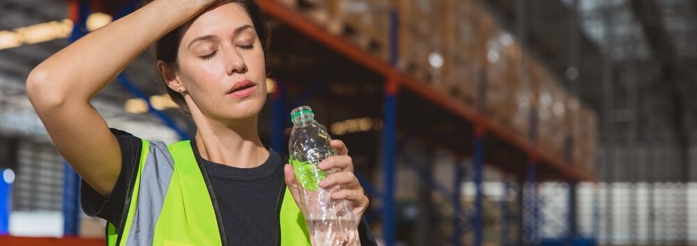 Tired,Stress,Woman,Staff,Worker,Sweat,From,Hot,Weather,In