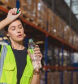 Tired,Stress,Woman,Staff,Worker,Sweat,From,Hot,Weather,In