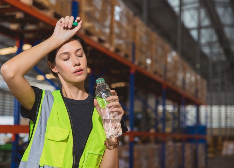 Tired,Stress,Woman,Staff,Worker,Sweat,From,Hot,Weather,In