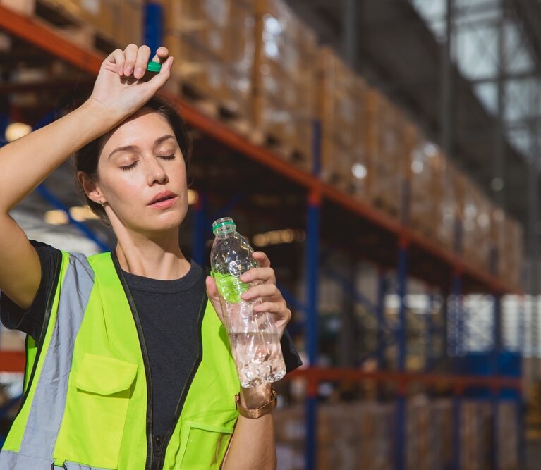 Tired,Stress,Woman,Staff,Worker,Sweat,From,Hot,Weather,In